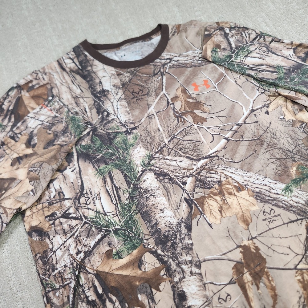 Under Armour Hunting Shirt Men XL Real Tree Camo Heat Gear Charged Cotton